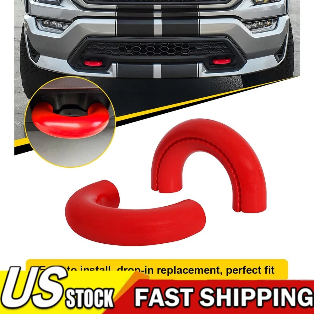 2X Red D-Ring Tow Hook Covers for Ford F150 (2004–2024)