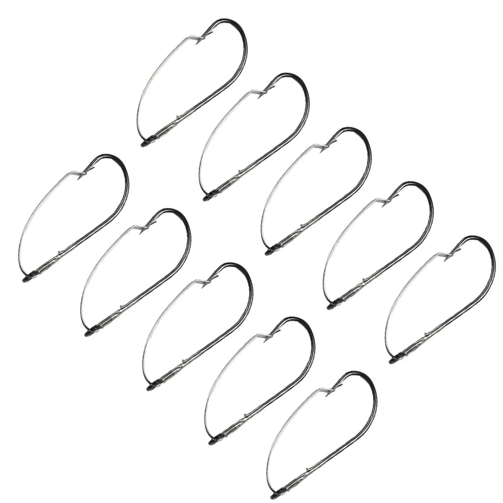 10pcs Weedless Barbed Fishing Hooks for Bass Lure Bait Holder