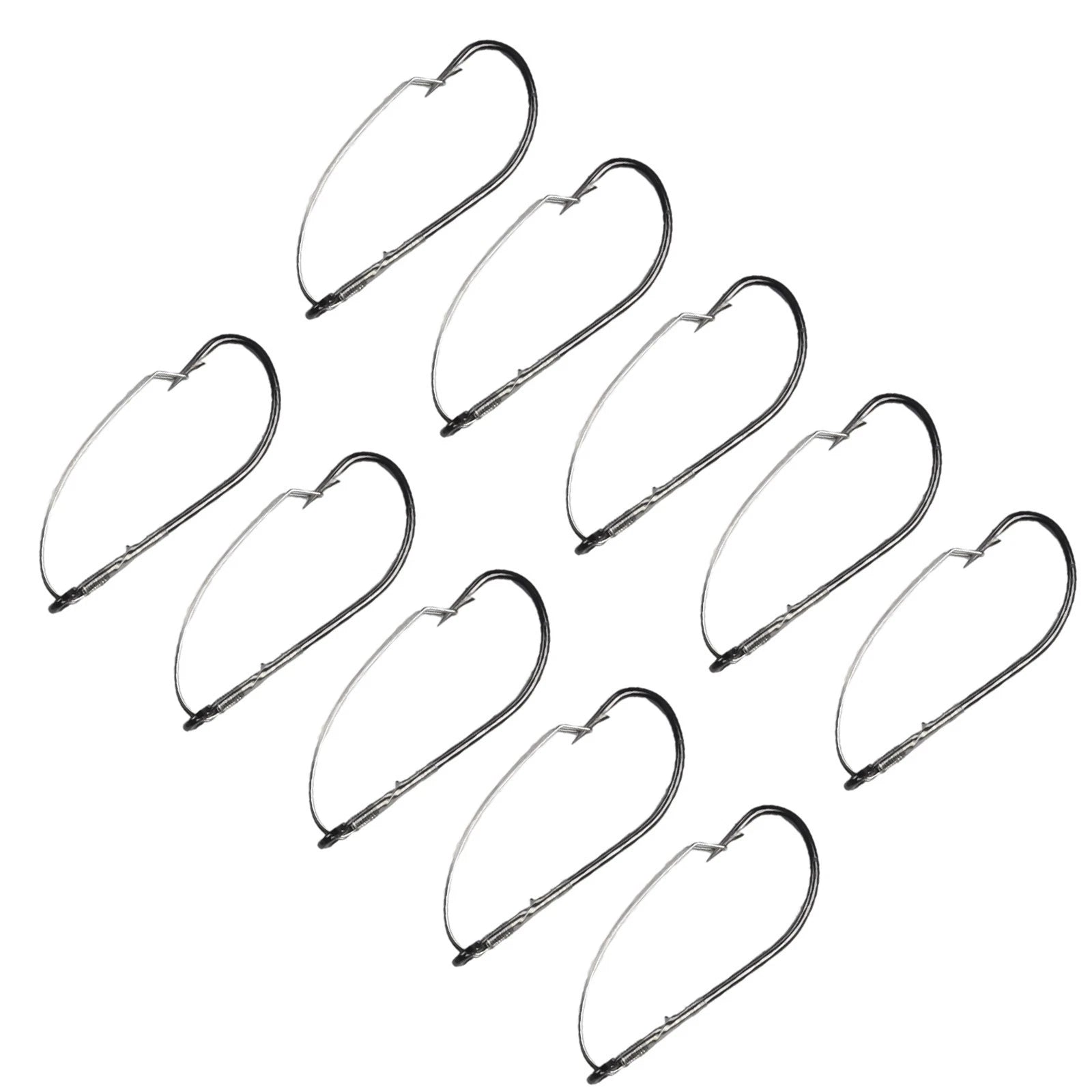 10pcs Weedless Barbed Fishing Hooks for Bass Lure Bait Holder