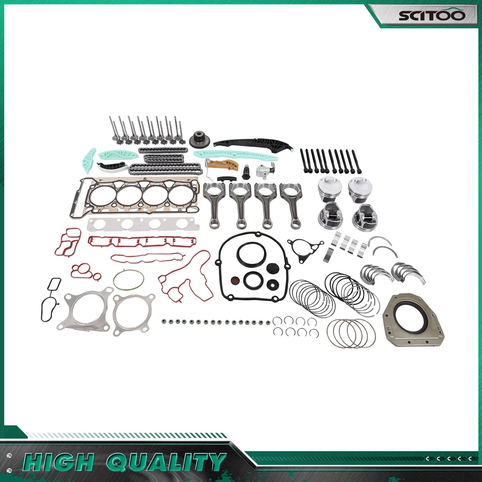 Set of 4 Pistons & Timing Chain Kit for Audi VW Jetta GTI A4 Q5 (CCTA, CAW, CAE, CDN)