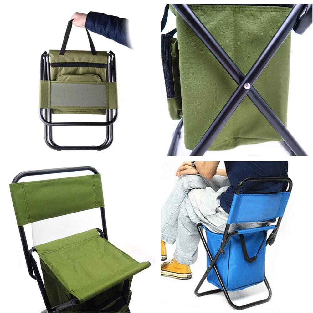 Multi-use Backrest Chair Stool with Cooler Bag for Hiking Fishing Camping