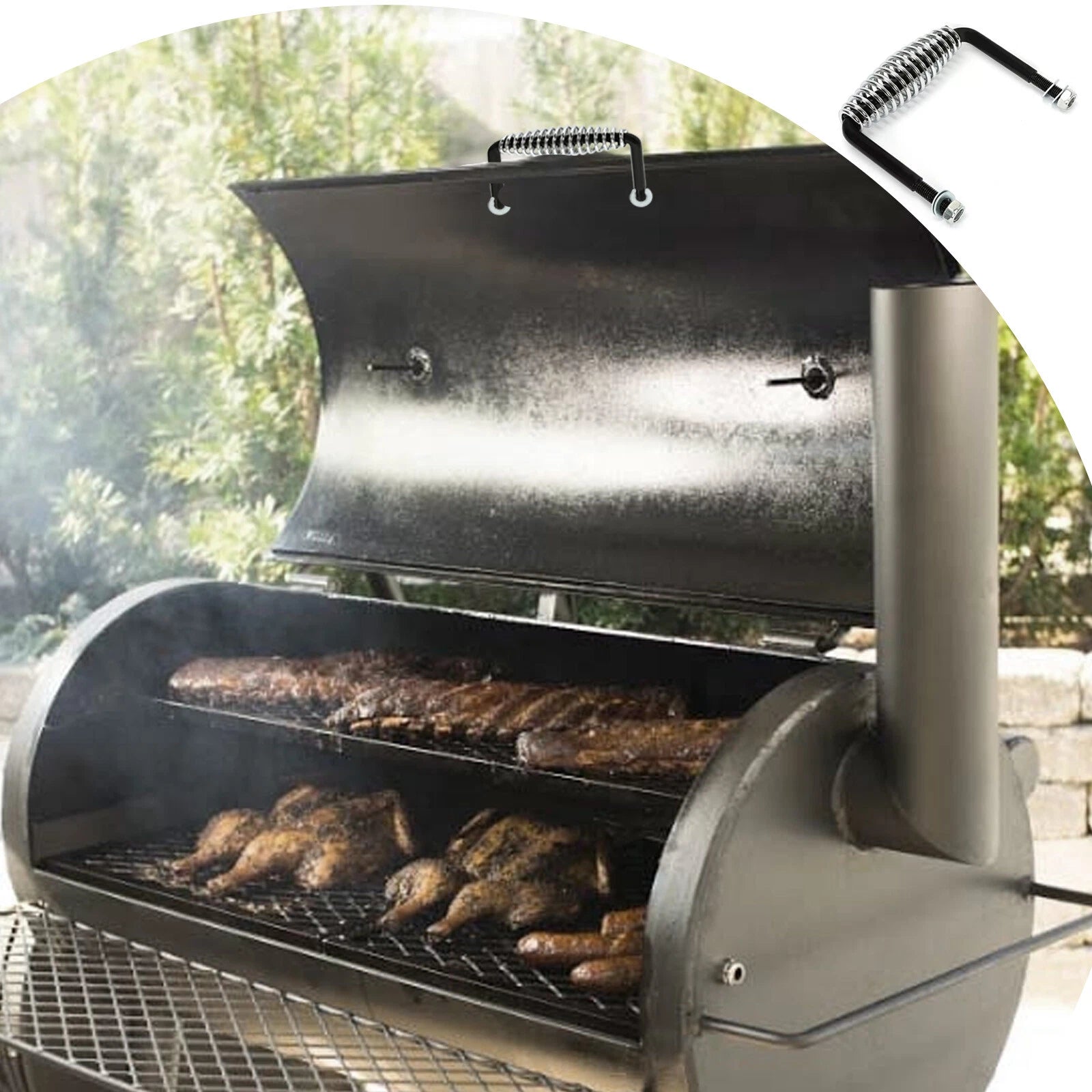 6" BBQ Smoker Spring Handle with Mounting Bracket for Grill Wood Stove