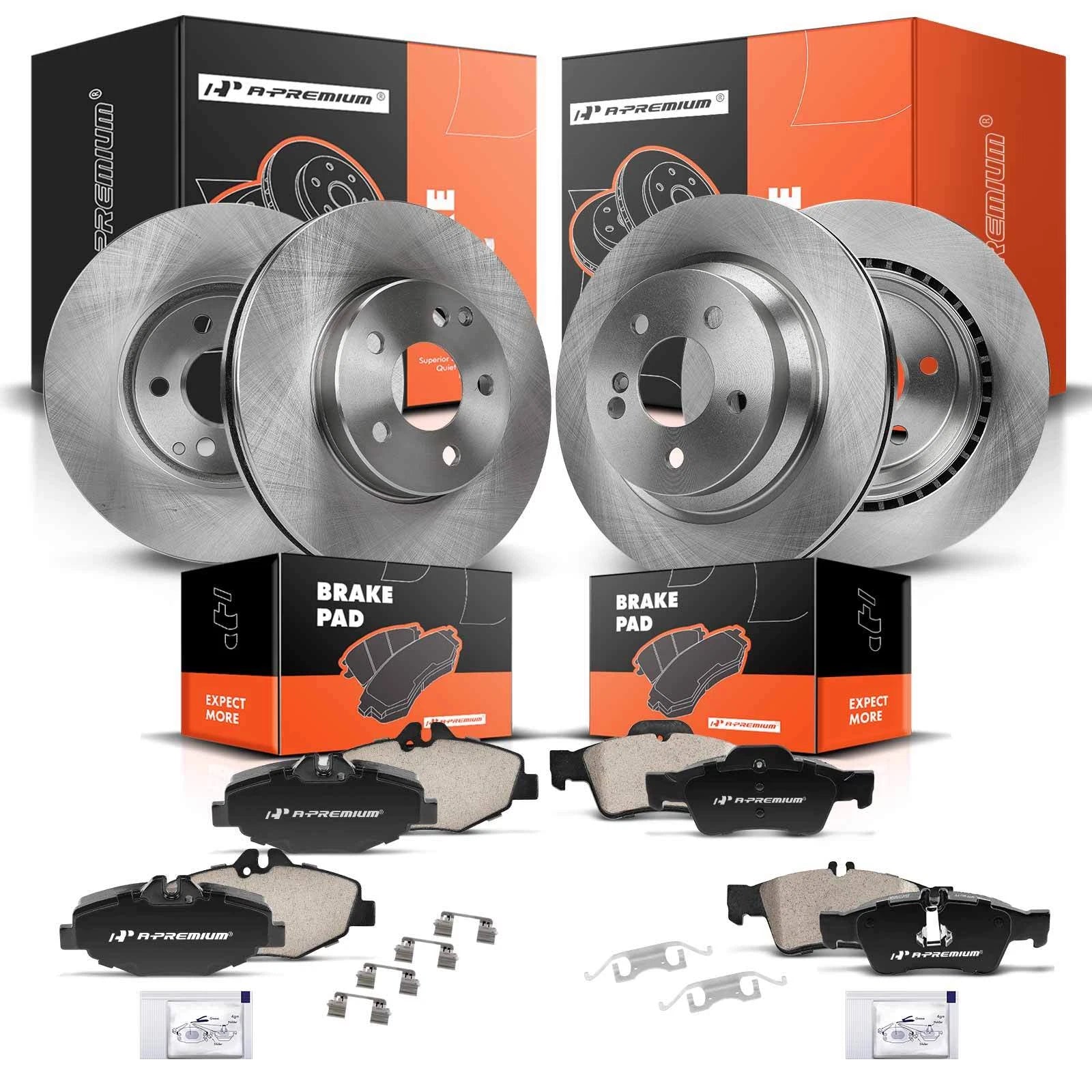 Set of 4 Disc Brake Rotors & Pads for Mercedes-Benz E320 (2007–2009)
