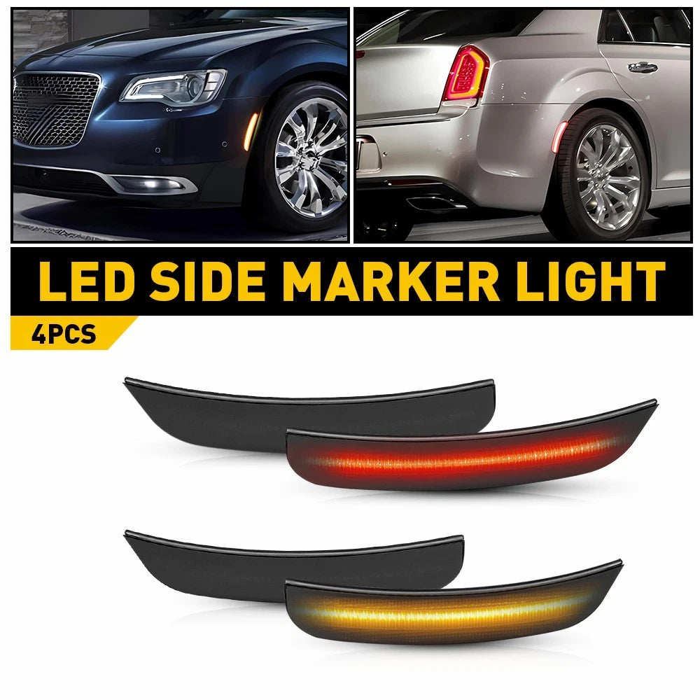 4X Smoke Lens Amber Red LED Front Side Marker Lights for Chrysler 300 (2015–2023)