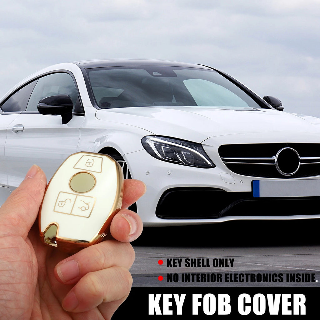 3 Button Remote Key Fob Case for Mercedes Benz C E M S CLS CLK GLK GLC (White)