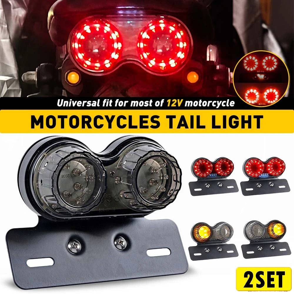 Set of 2 12V 40-SMD LED Motorcycle Turn Brake Tail Lights with License Plate