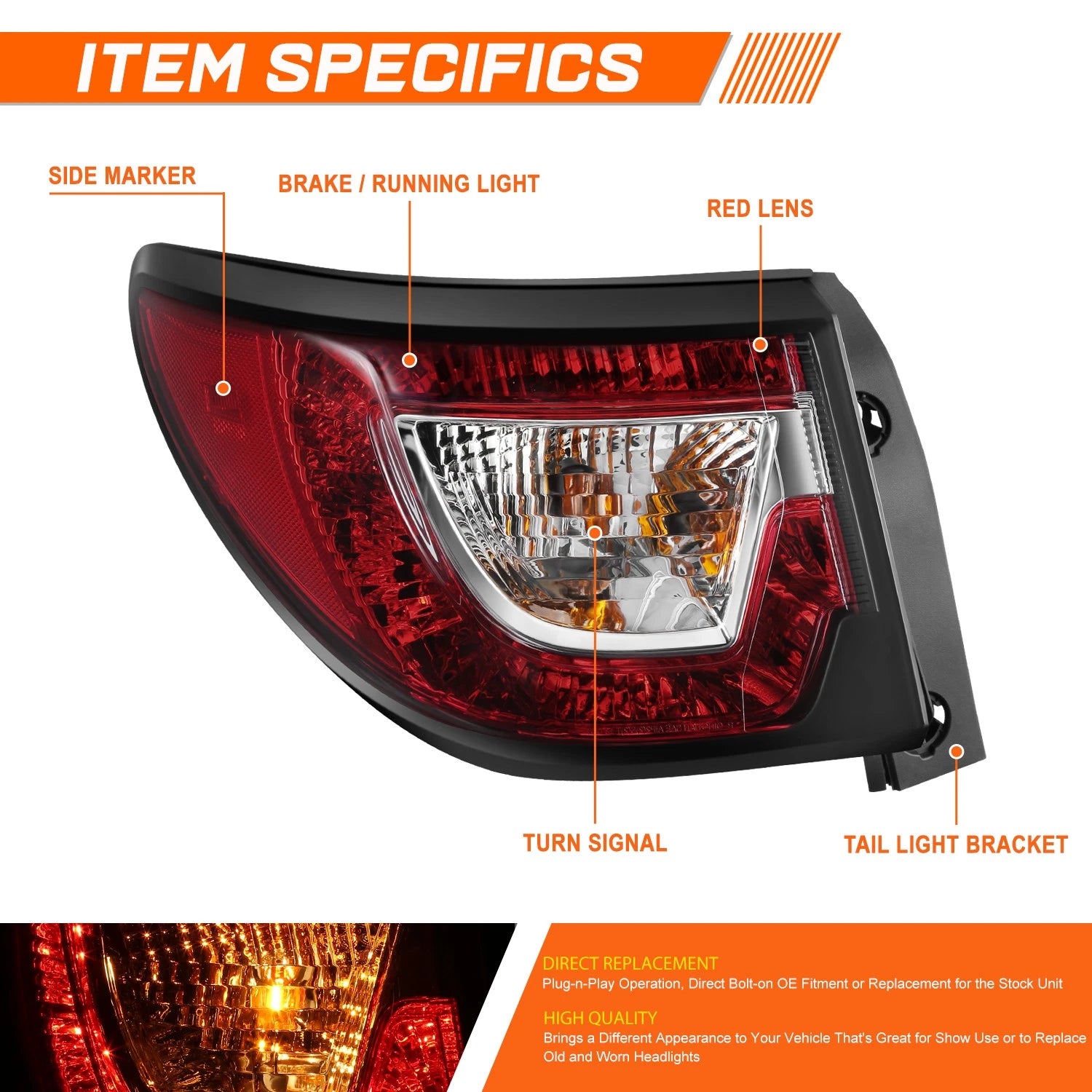 Left Side Red Lens Outer Tail Light Brake Lamp for Chevy Traverse (2013–2017)