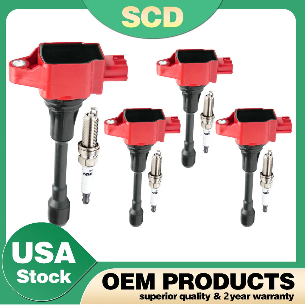 Set of 4 Ignition Coils & 4 Spark Plugs for Nissan Rogue Altima Sentra Infiniti