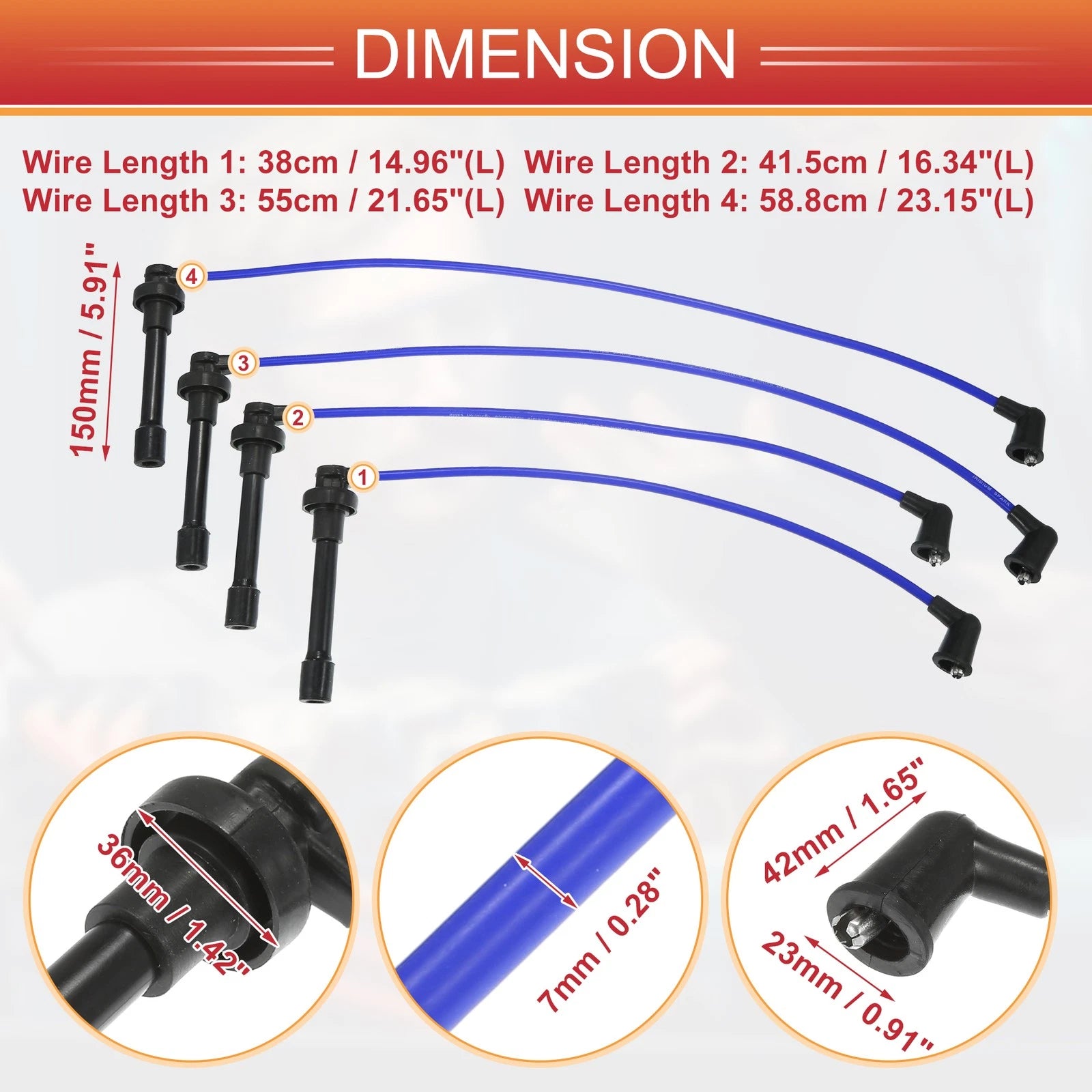 Set of 4 Spark Plug Wire Ignition Coil Cables No. 32722P2FA01 for Honda Civic (1992–2000)