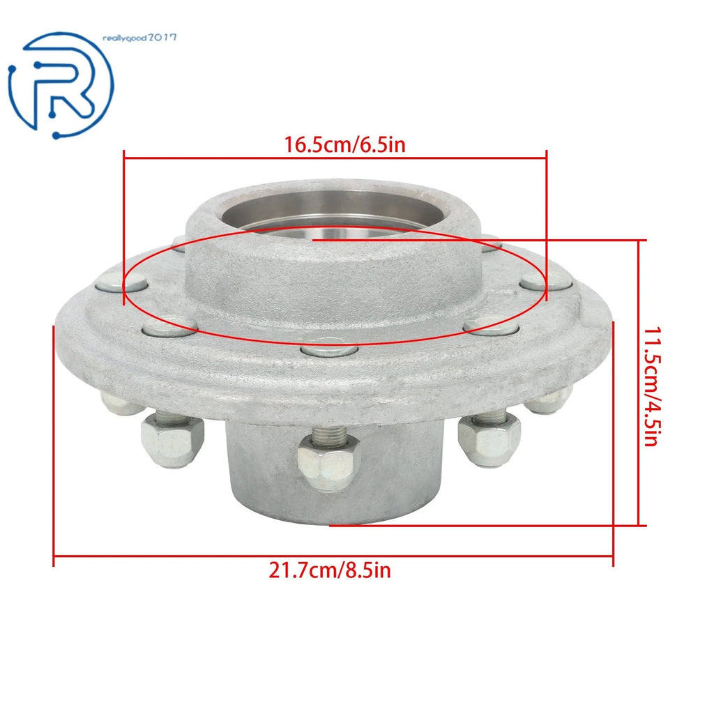 8 on 6.5" Galvanized Trailer Hub Kit for 7000 lbs Axle (#42 Spindle 14125A/25580)