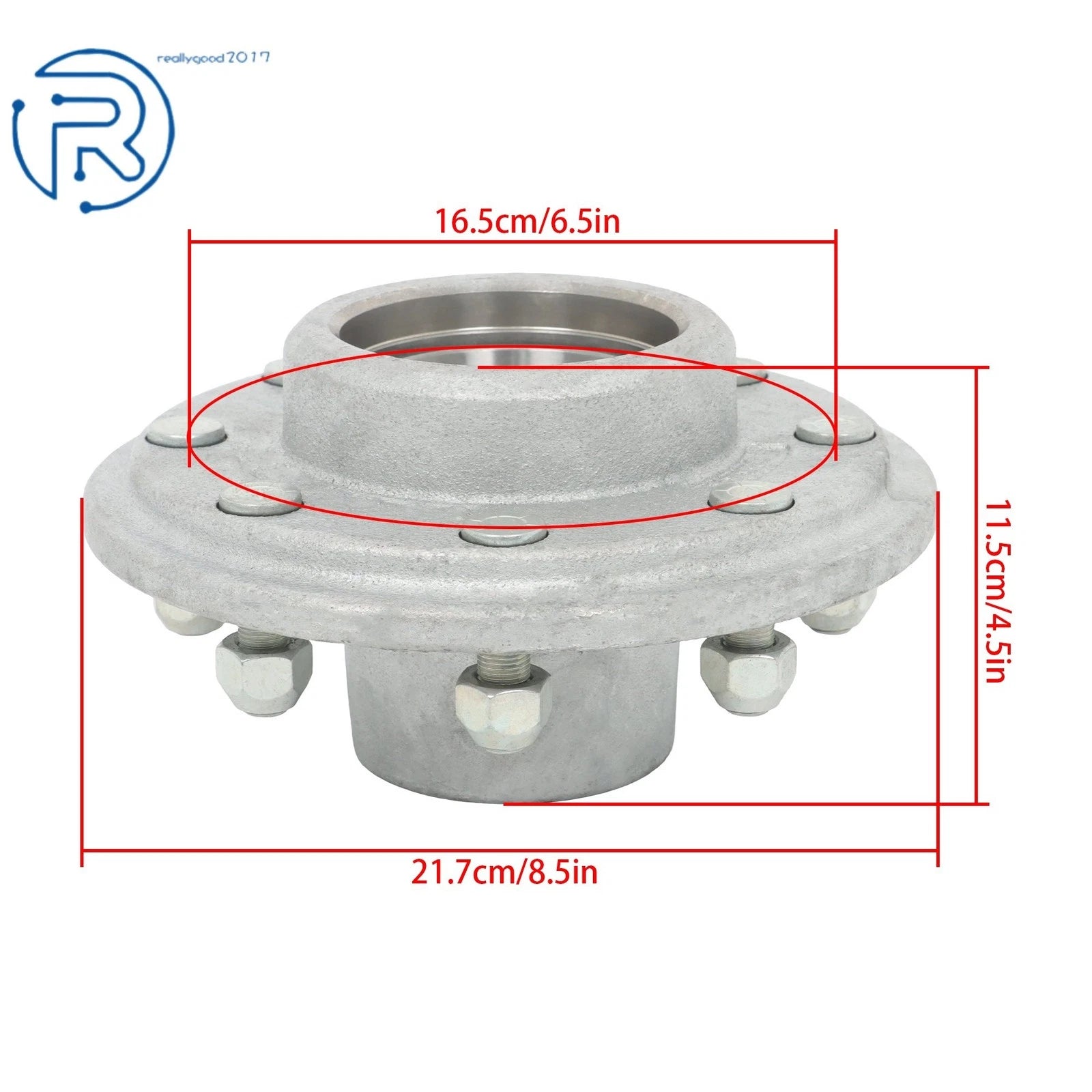 8 on 6.5" Galvanized Trailer Hub Kit for 7000 lbs Axle (#42 Spindle 14125A/25580)