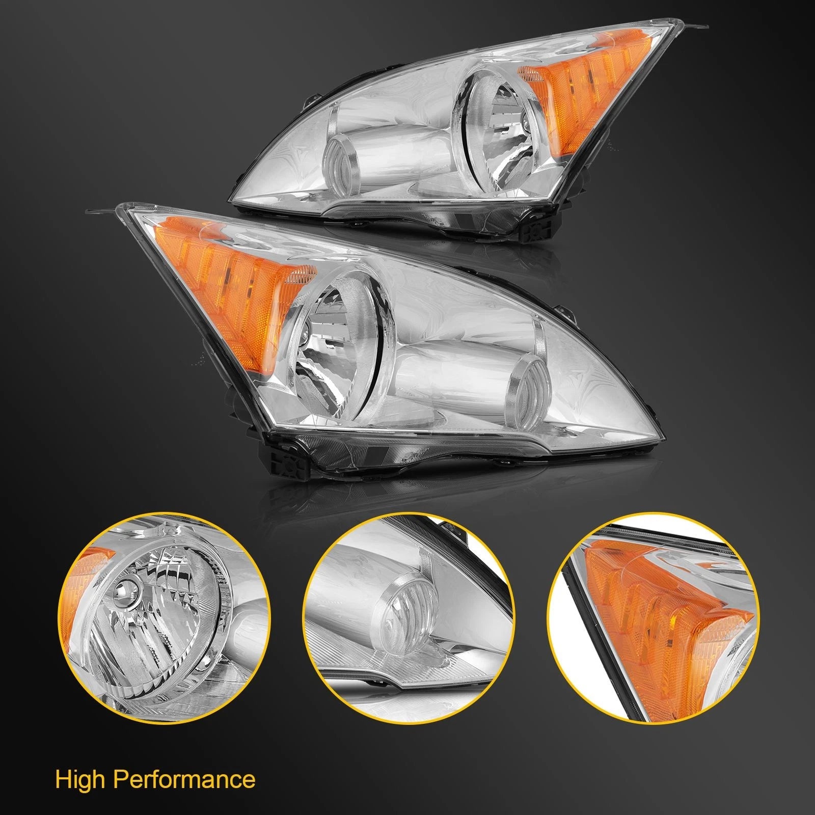 2X Headlight Assembly for Honda CR-V (2007–2011) Chrome Housing