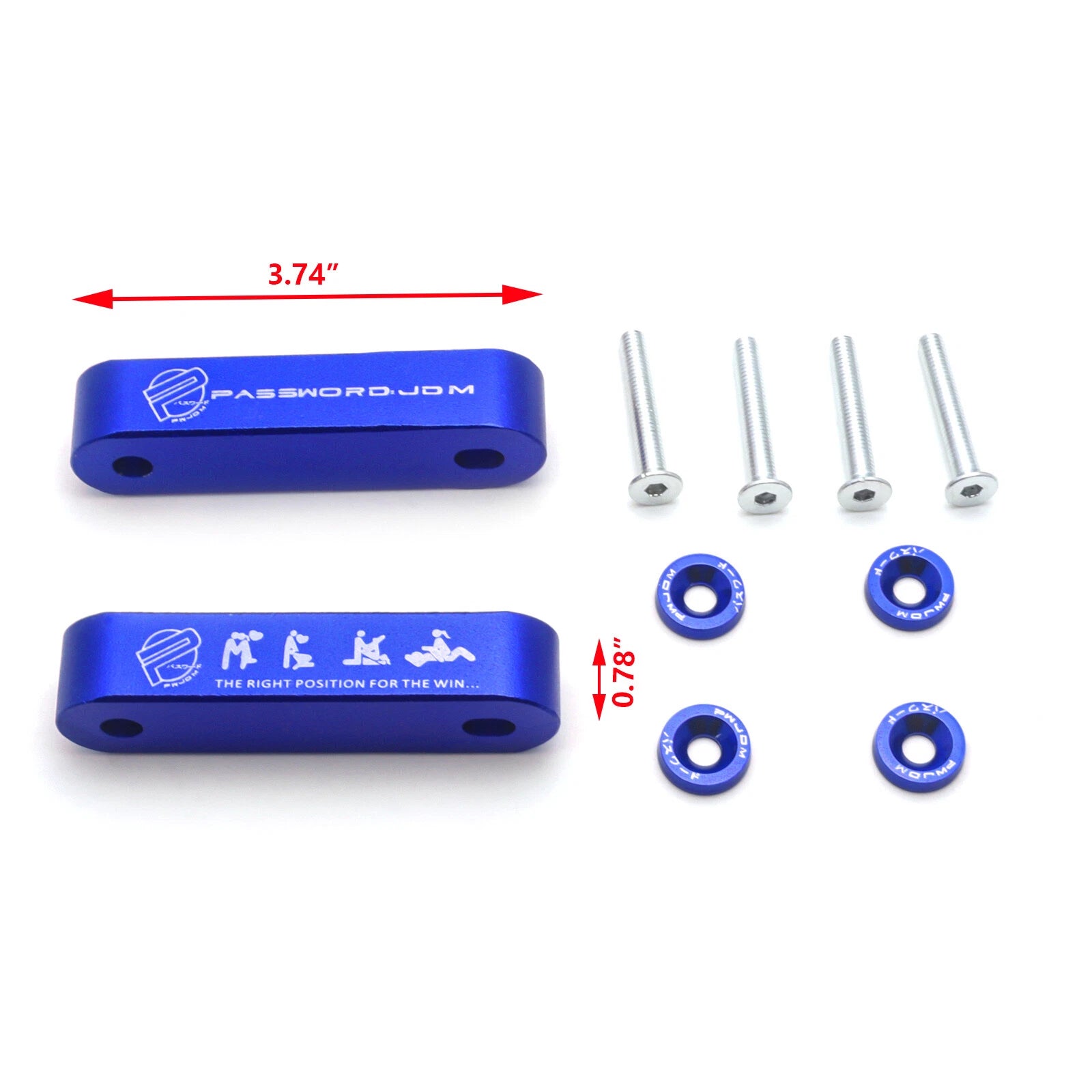 JDM Password Blue Hood Spacer Risers for Acura Integra & Civic (1988-2001)