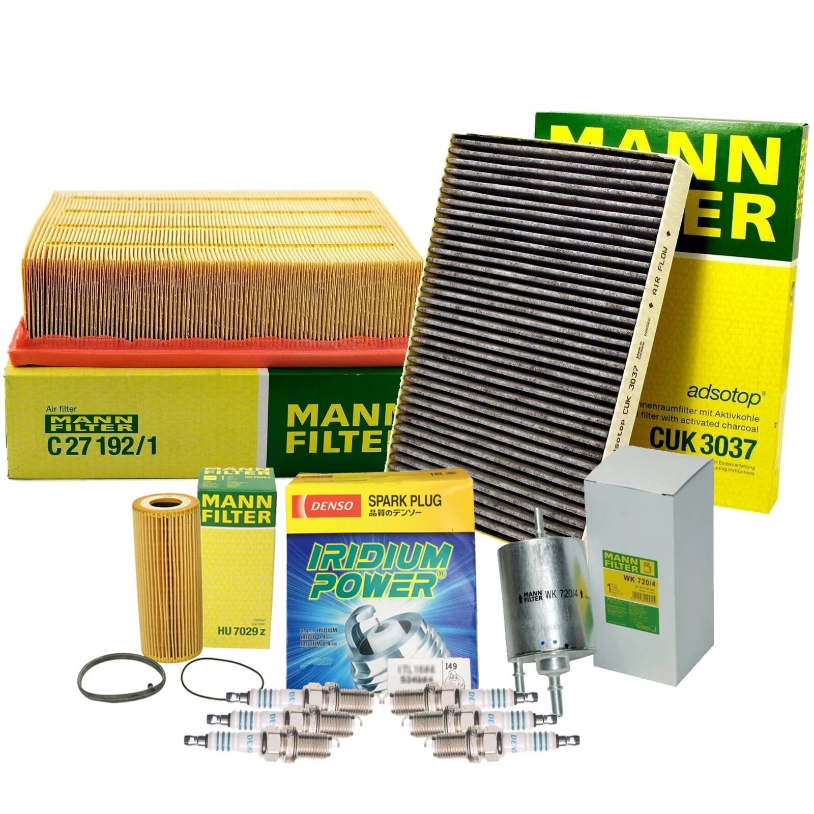 Set of 4 Mann Engine Cabin Air Oil Fuel Filters & Denso 6 Iridium Spark Plugs for