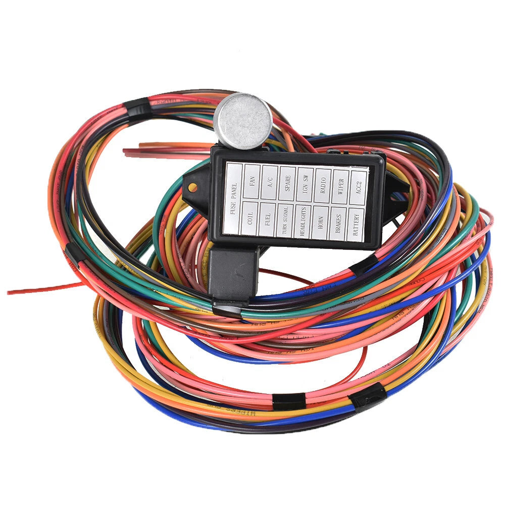 14 Circuit Universal 12V Wiring Harness for Street Rods (Fits Most Models)
