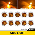 10X 3/4" LED Marker Lights for Truck Trailer (Round Side Bullet)