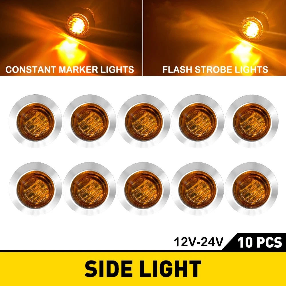 10X 3/4" LED Marker Lights for Truck Trailer (Round Side Bullet)