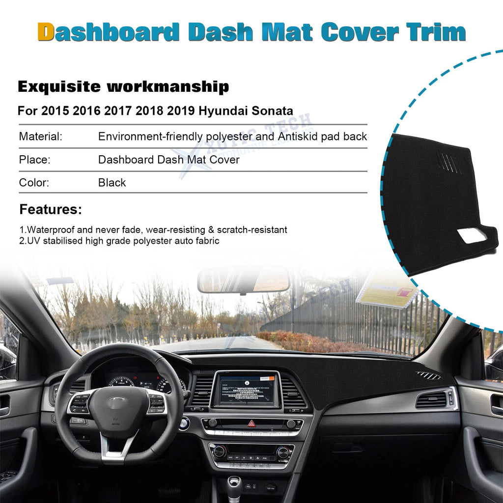 Non-Slip Dashboard Mat Cover Polyester for Hyundai Sonata 2015-2019