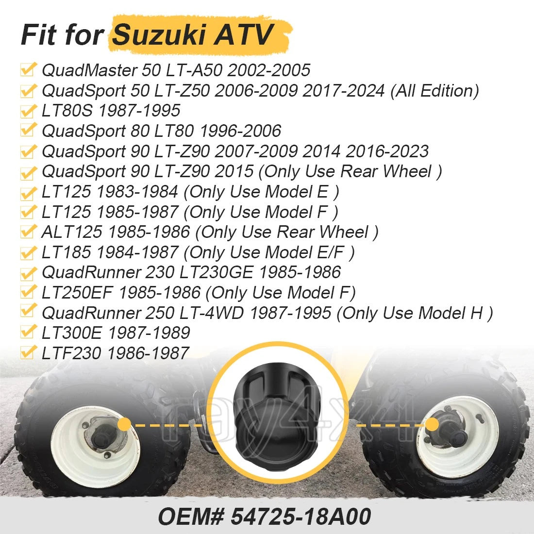 Set of 4 Wheel Center Hub Caps for Suzuki Quadrunner 125 185 (1983–1987)