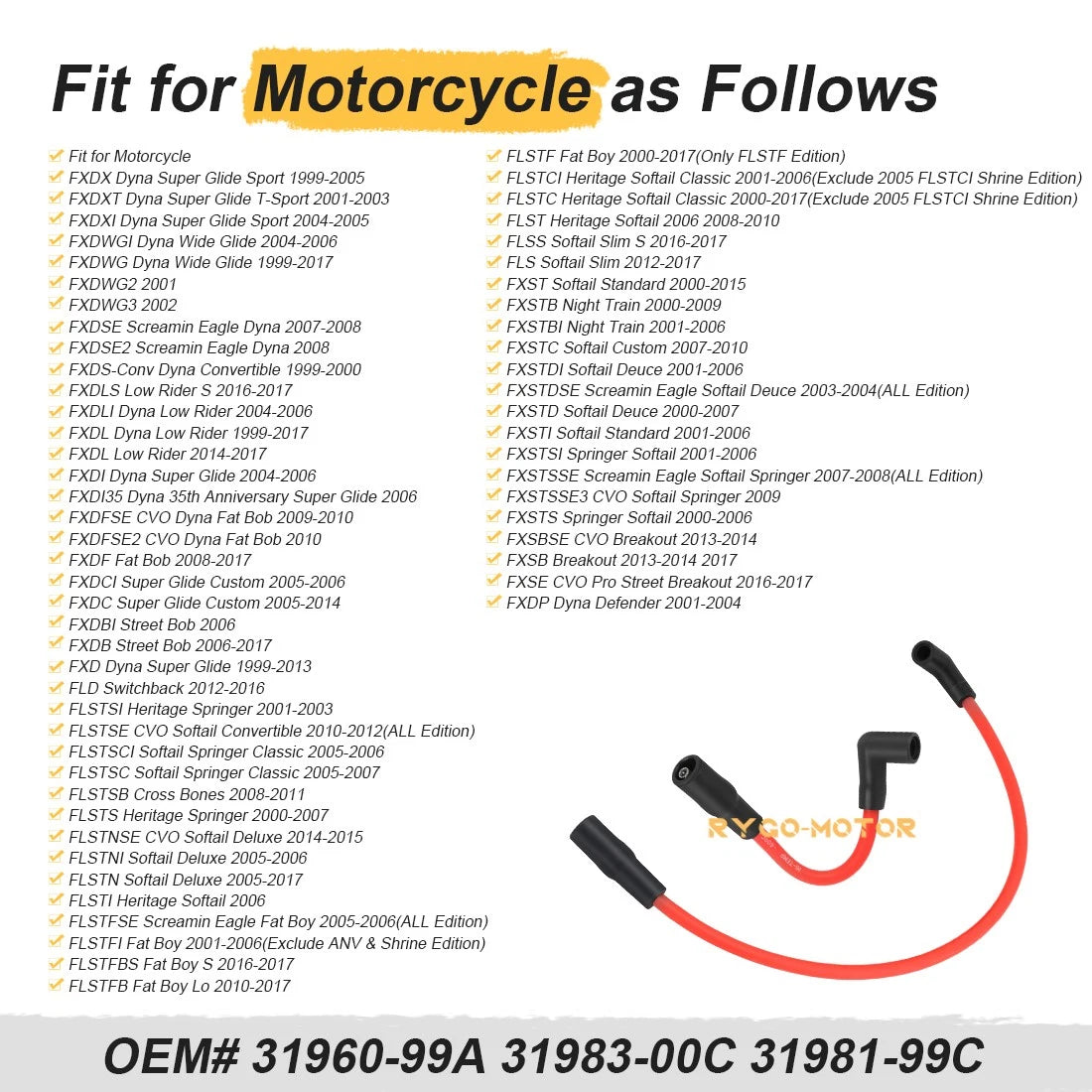 Spark Plug Wire Cap for Harley FXDWGI FXDWG FXDWG2 FXDWG3 (1999–2003) 31960-99A