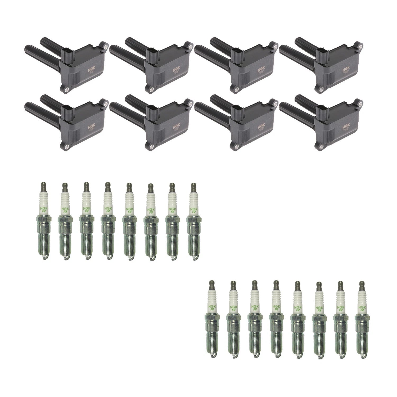 NGK 8 Ignition Coils & 16 Nickel Spark Plugs Kit for Dodge Charger RAM 1500 2500 3500 (2009–2023)