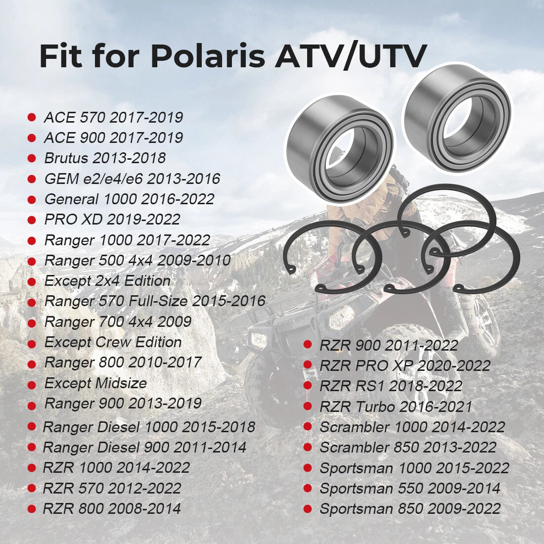 Heavy Duty Wheel Bearings for Polaris Sportsman 1000 850 550 Scrambler 1000 850 (2014–2023)