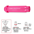 Set of 20 JDM M12X1.5 Pink Open-End Conical Aluminum Lug Nuts + Key