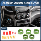 Set of 5 AC Media Volume Switch Knob Cover Rings for Dodge RAM (2018–2022) Green
