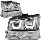 Chrome Clear J-Halo LED DRL Headlights w/ Bumper Lamps for Chevy Silverado (2003–2007)
