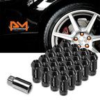 Set of 20 M12X1.5 Black JDM Open End Cone Seat Wheel Lug Nuts + 25mm Extension