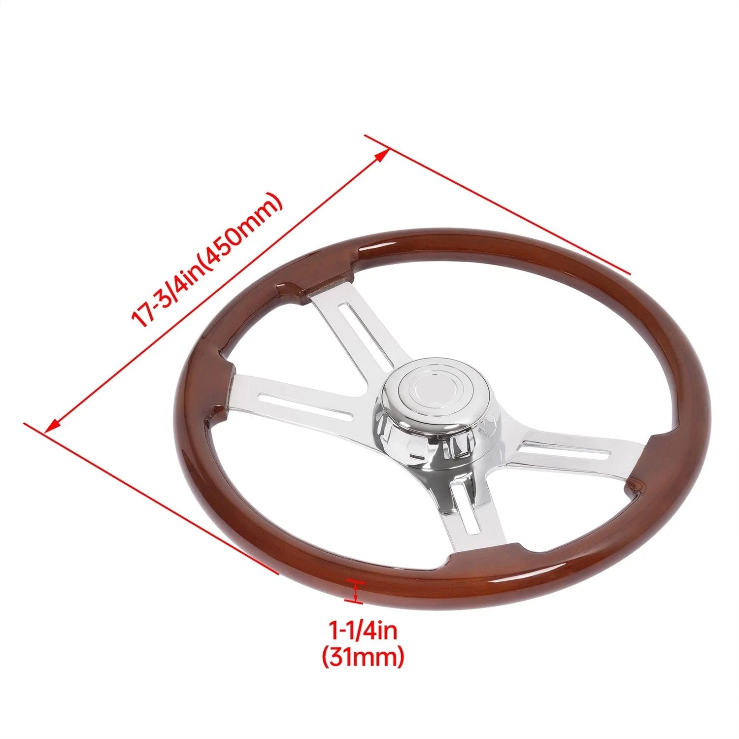 18" Chrome Wood Steering Wheel for Freightliner Kenworth Peterbilt (1986–Present)