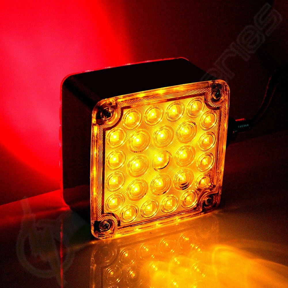 2X Square Chrome LED Stop Brake Tail Light Pedestal for Truck