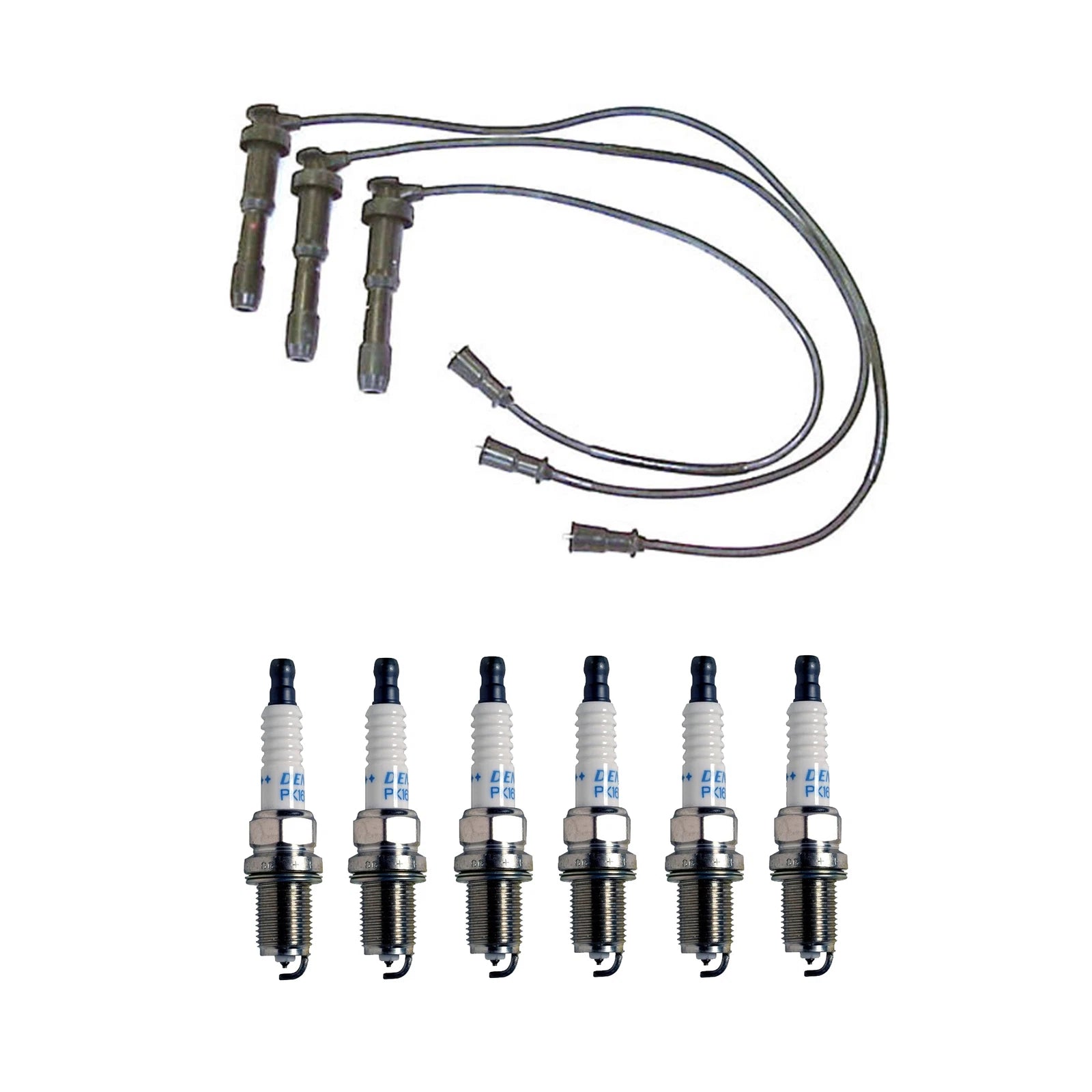 Denso 7mm Wire Set & 6 Double Platinum Spark Plugs for Hyundai Kia V6