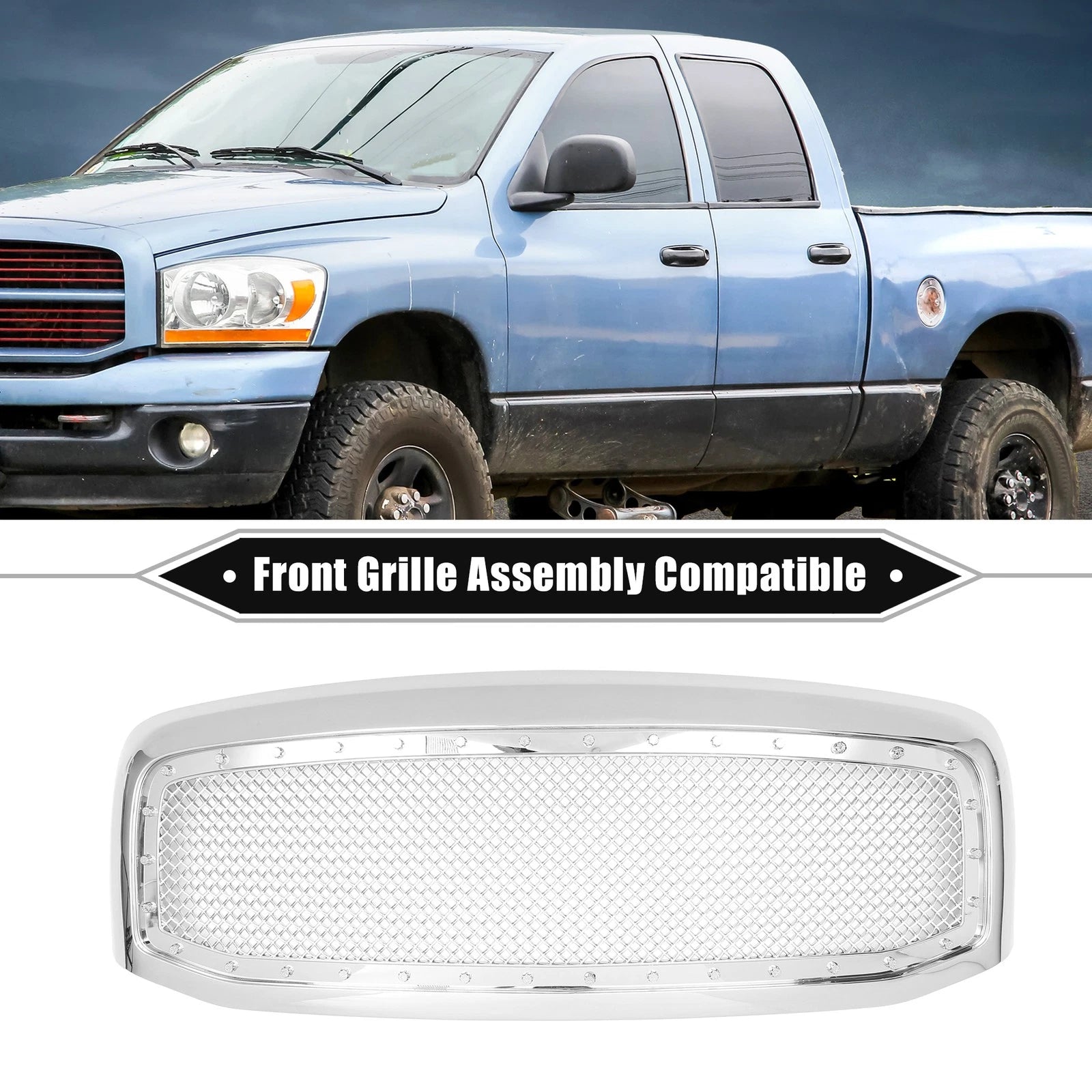 Front Grille Assembly with Rivet for Dodge Ram 3500  Chrome