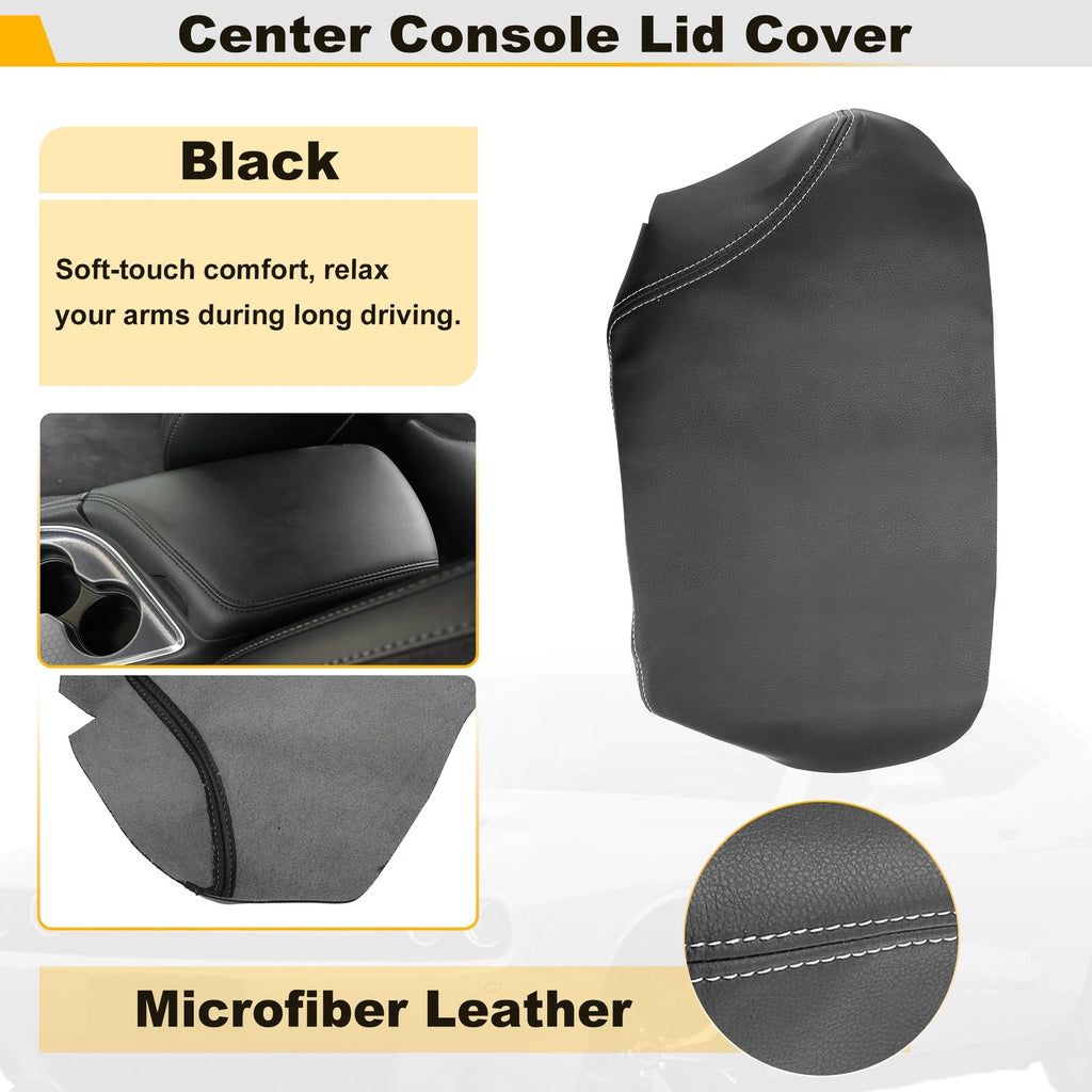 Console Lid Armrest Cover Leather for Dodge Challenger (2015–2020) Gray Stitch