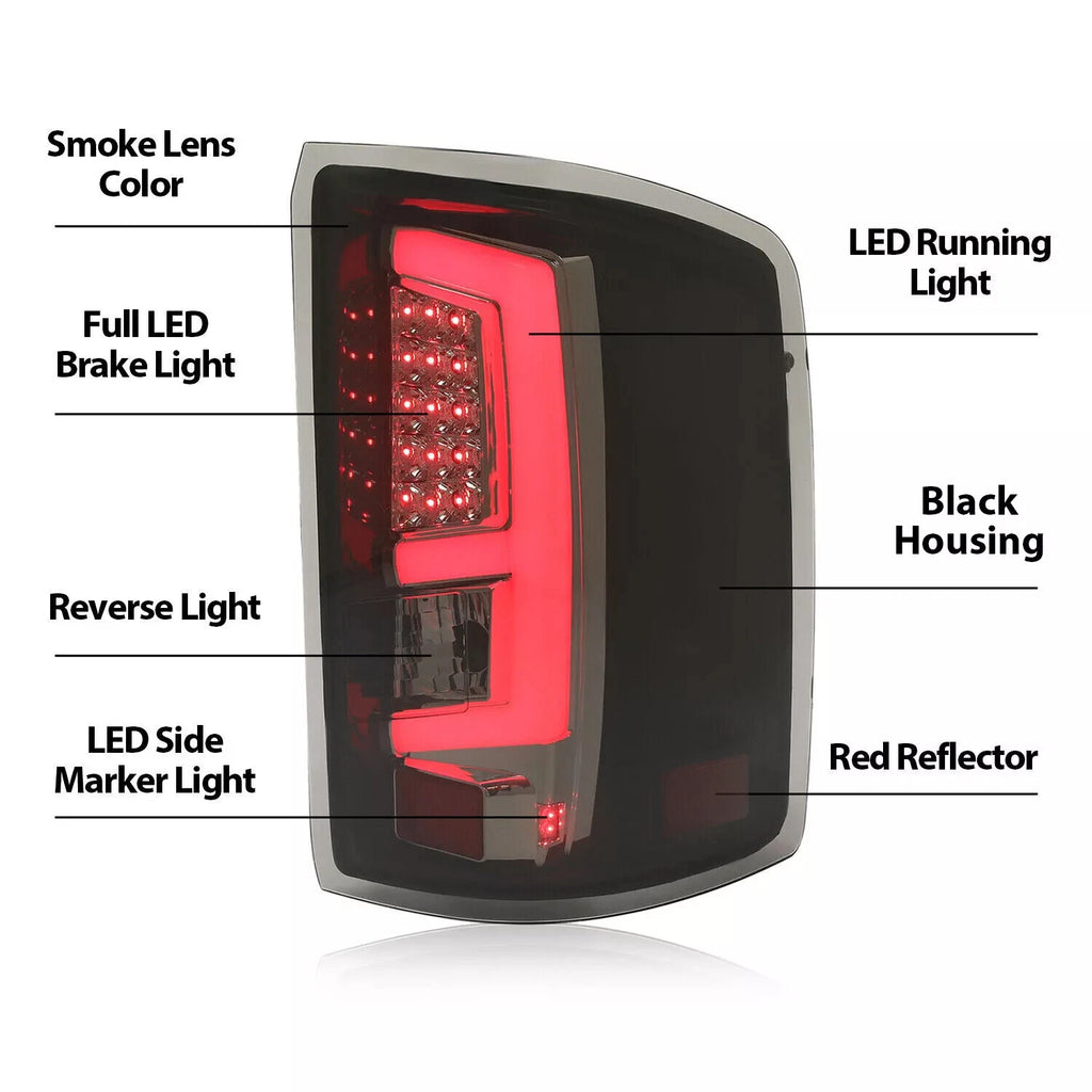 Set of 2 Tube LED Brake Tail Lights for GMC Sierra 1500 2500HD 3500HD (2014–2018)