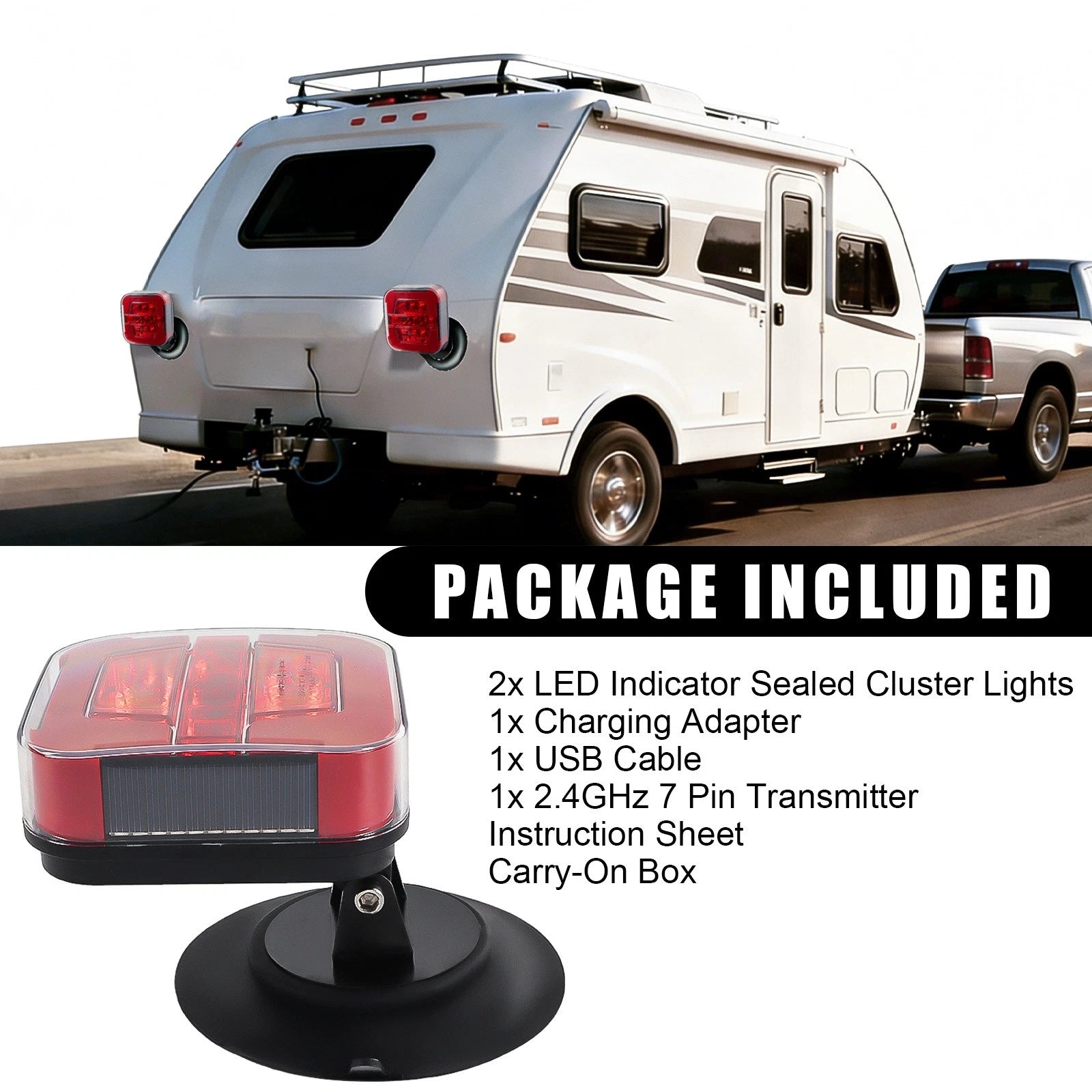 Wireless Trailer Tow Lights for Universal Use (Adjustable Magnetic Base)