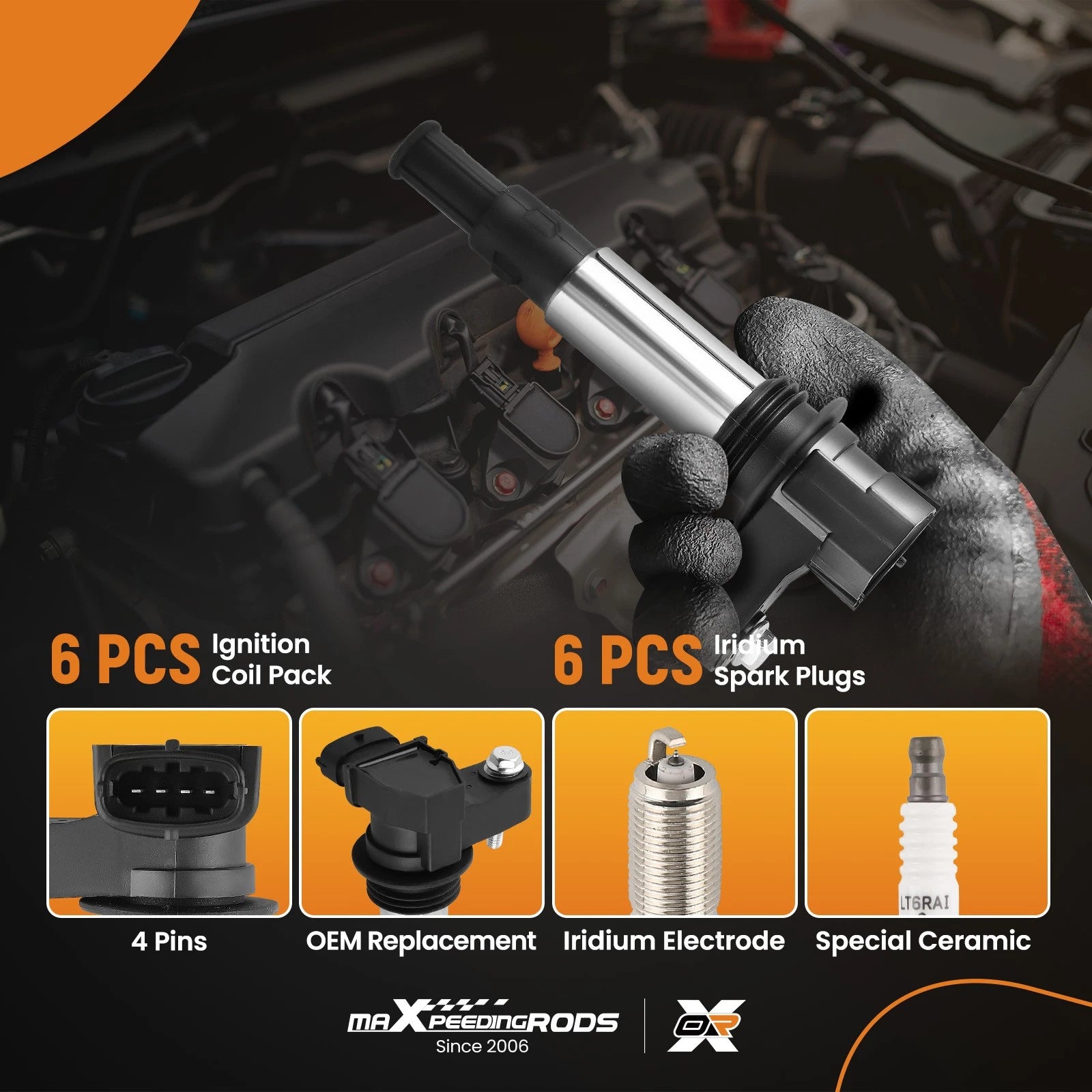 Pack of 6 Ignition Coils + Spark Plugs for Cadillac CTS Chevrolet GMC Buick (2003–2019) UF375