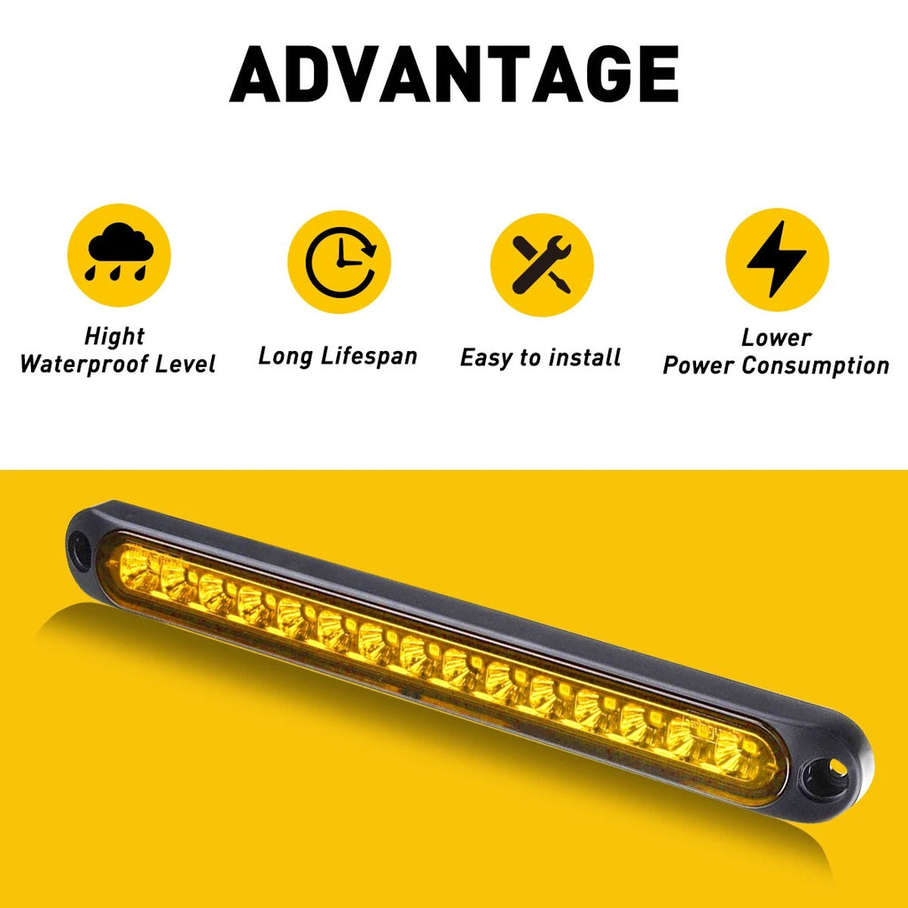 2X Amber 15 LED Sealed Strip Tail Light Bar for Truck Trailer