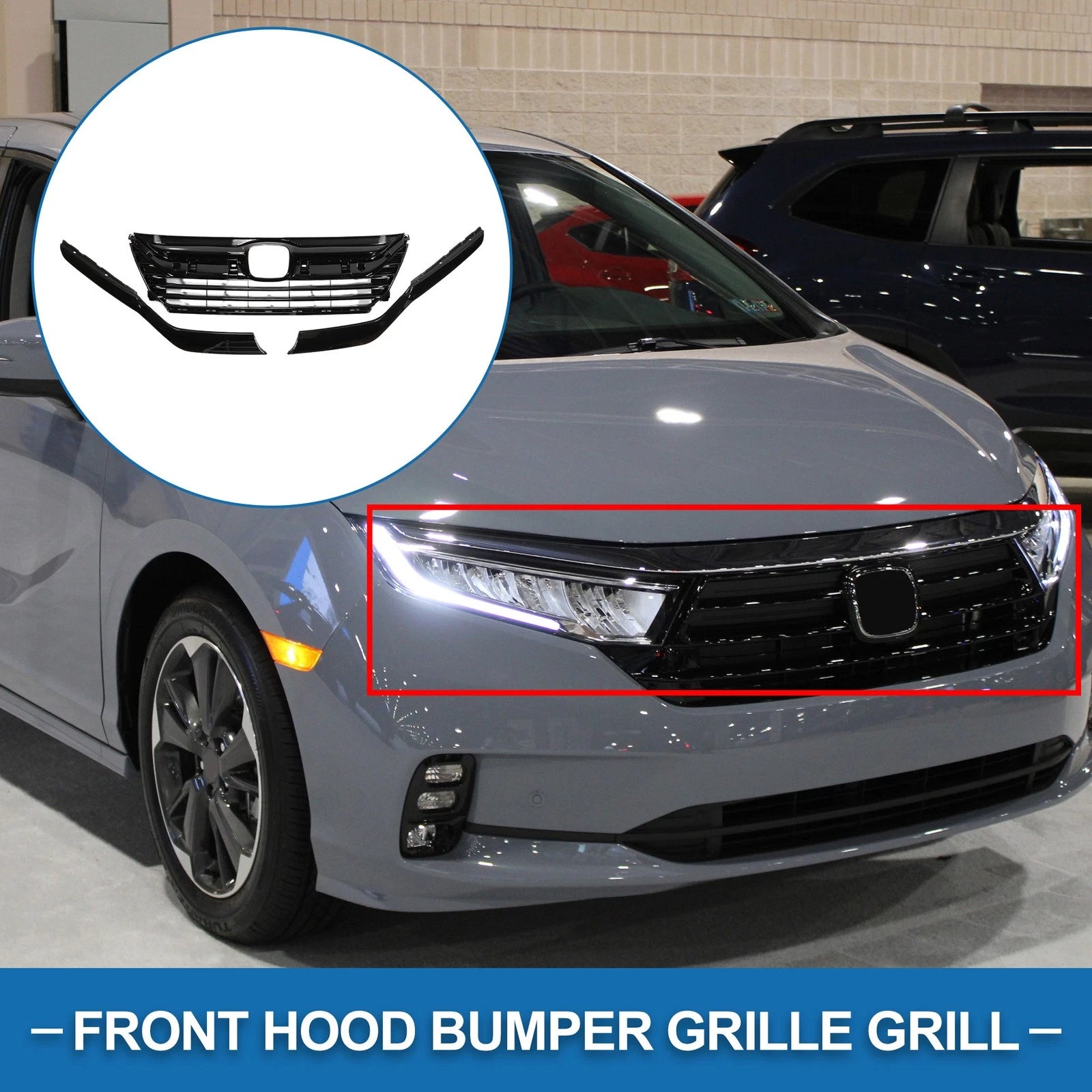 Front Upper Hood Bumper Grille for Honda Odyssey (2018–2021) Black