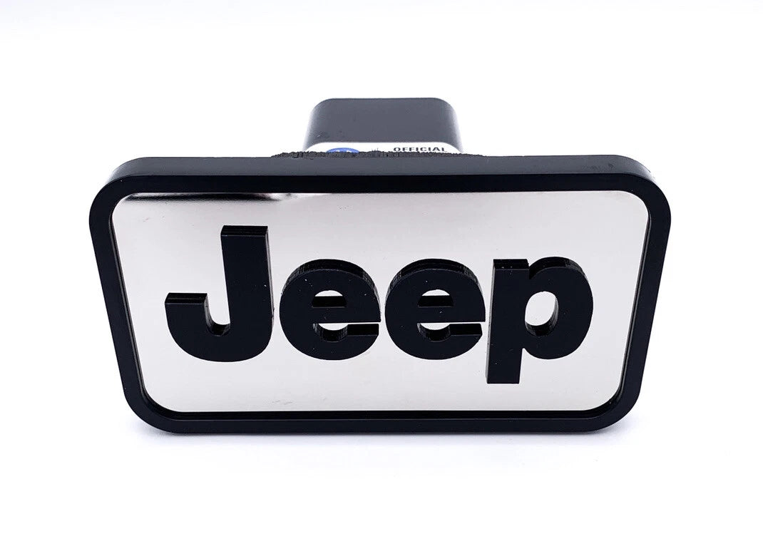 Tow Hitch Cover Replacement ABS Mirrored with Black Jeep Logo for 2 Inch Receivers (2000–2021)