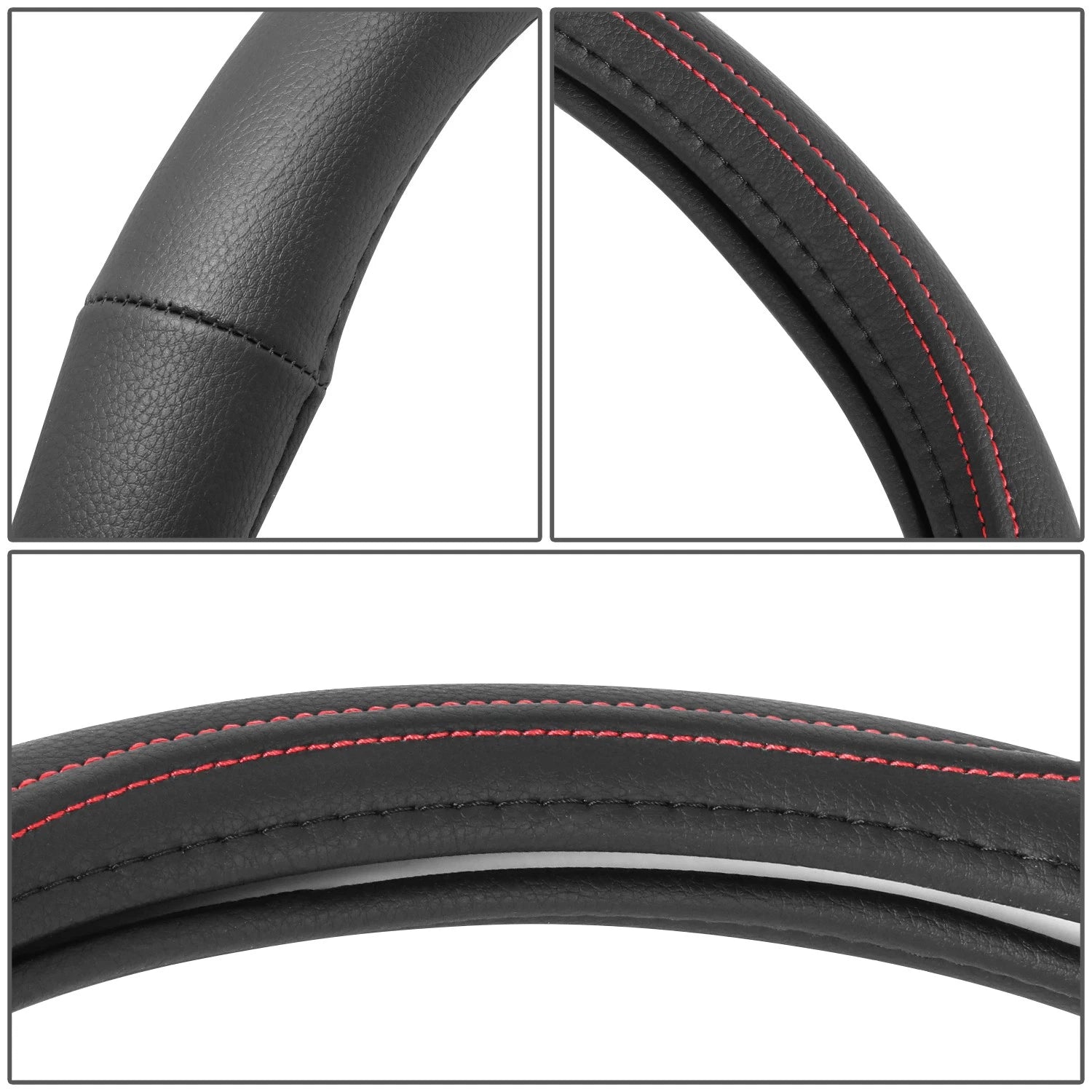 Steering Wheel Cover for - Matte Texture Grain Leather, Red