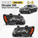 Set of 2 Halogen Headlights with Black Bezel for Chrysler 300 (2012–2014)