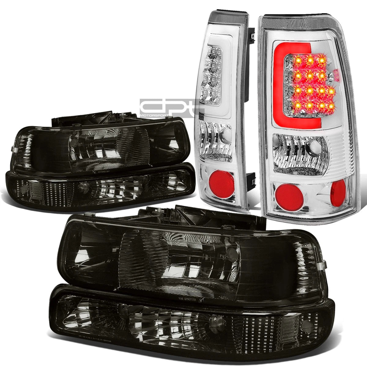 Smoked Headlight + Clear Bumper + Chrome 3D LED Tail Light for Silverado (1999–2002)