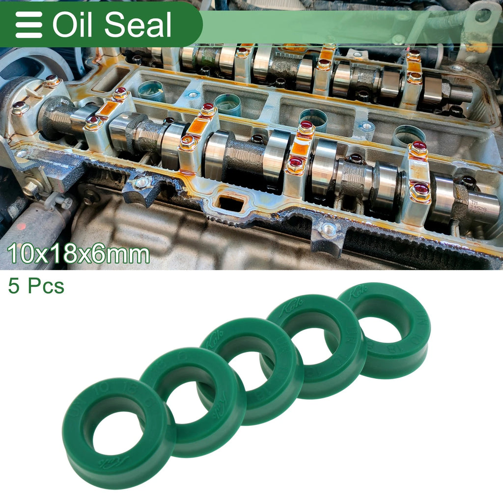 Set of 5 Oil Seal Rotary Shaft Seal 10x18x6mm High Pressure Green