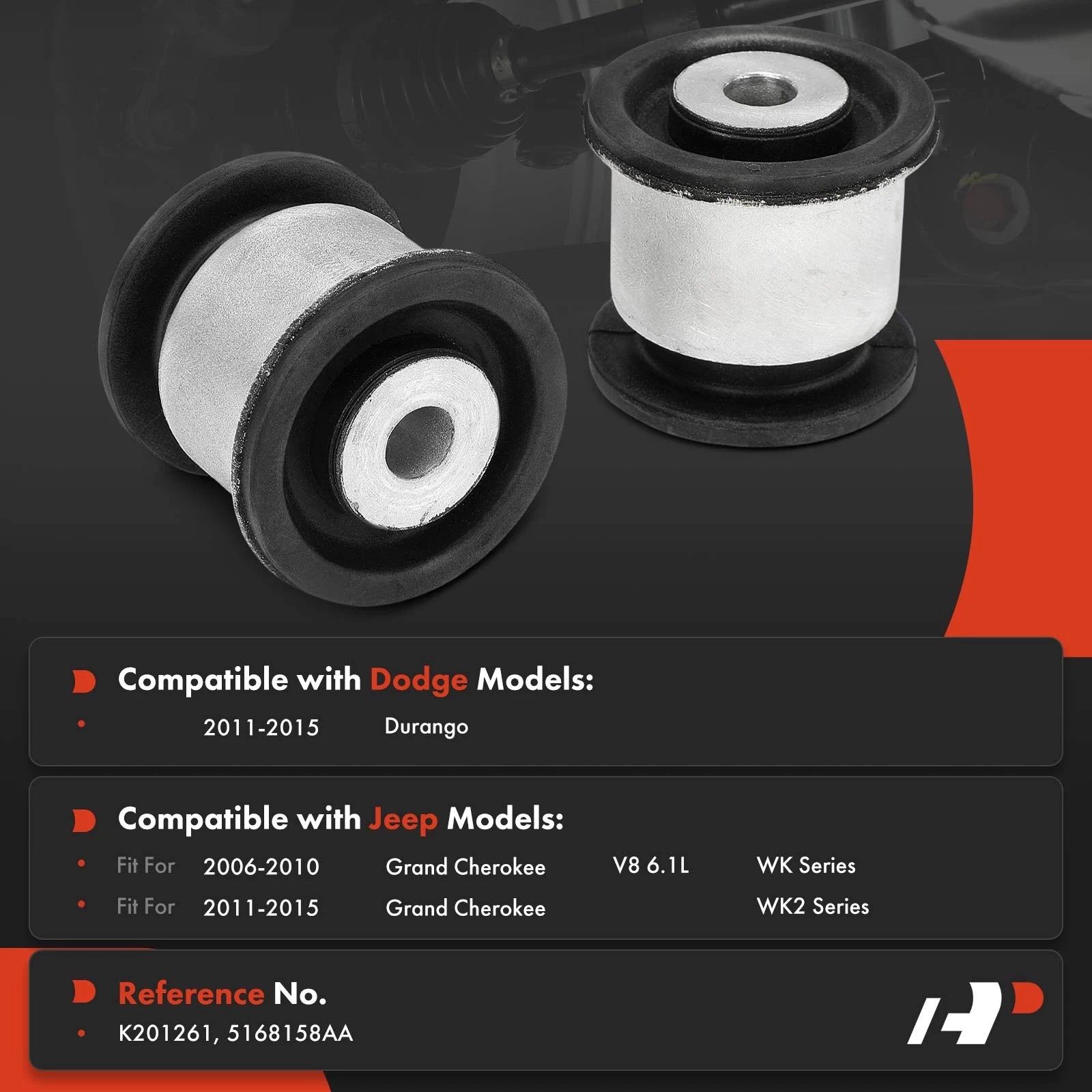 2X Front Lower Inner Control Arm Bushing for Jeep WK WK2 (2006-2015)