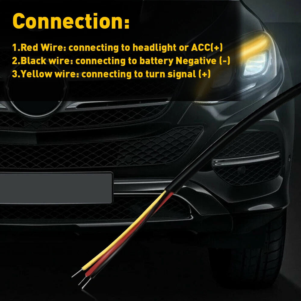 60CM LED DRL Light Amber Sequential Turn Signal Strip for Headlight (040)
