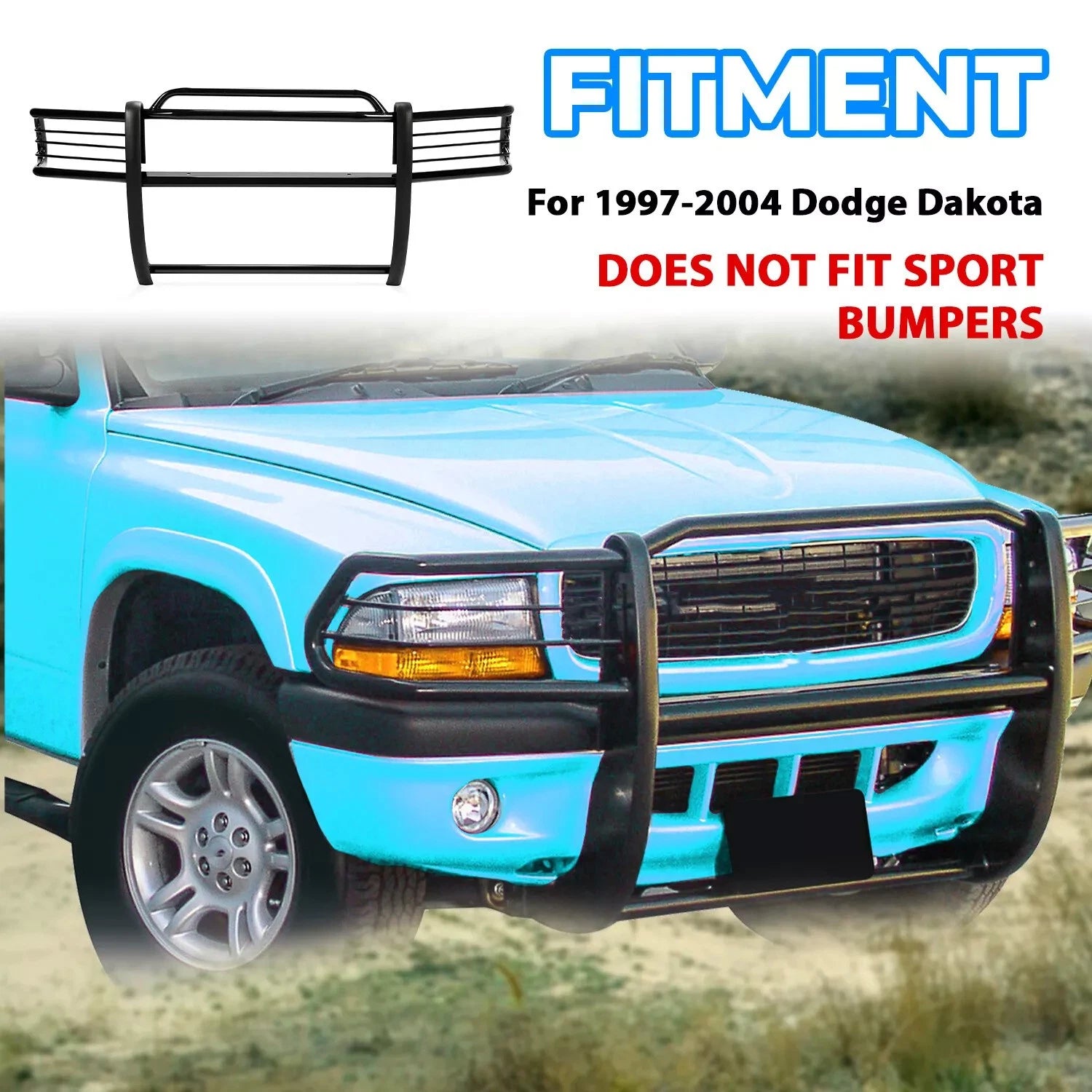 Steel Front Grill Brush Guard for Dodge Dakota (1997–2004) Black