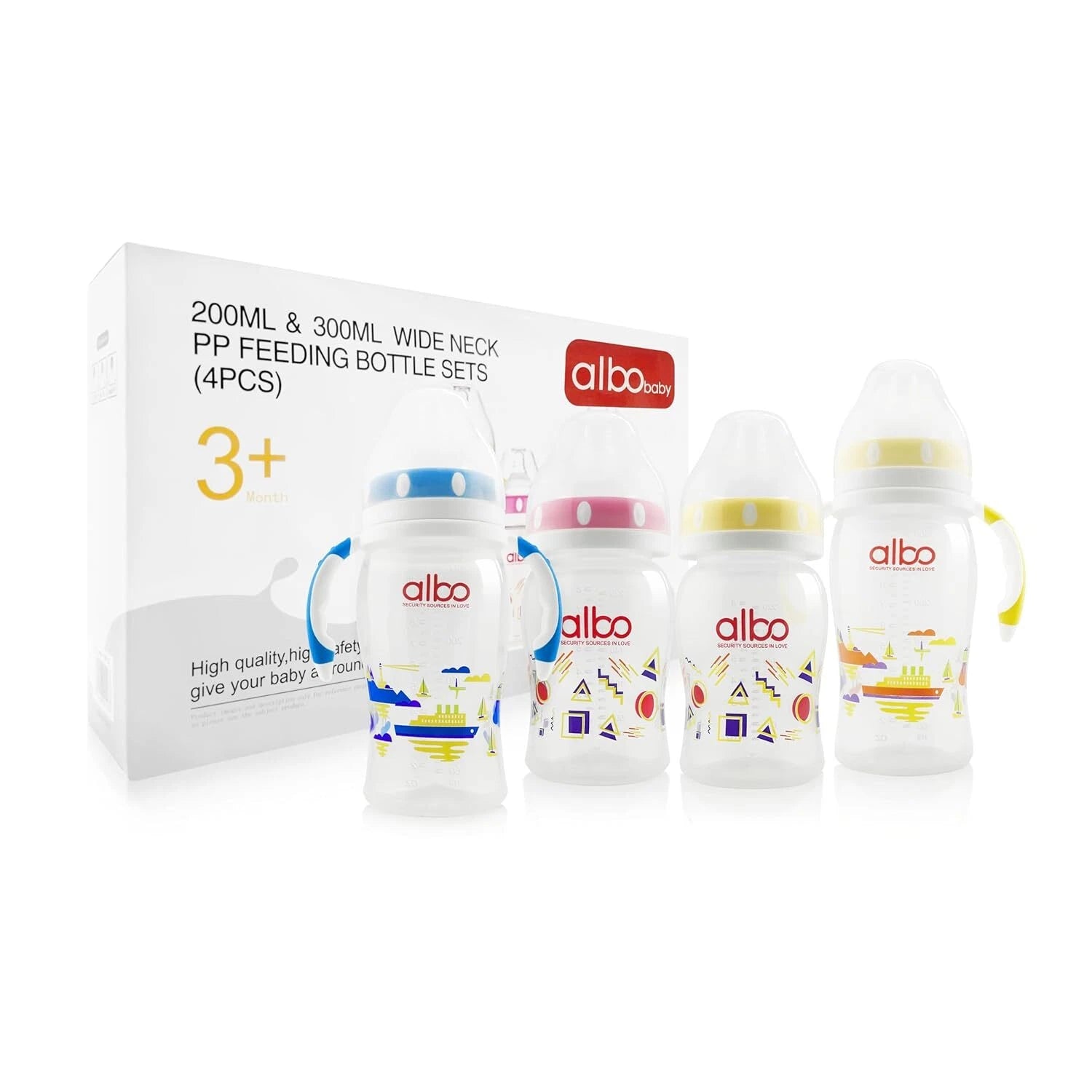 Set of 2 Albo ARC Anti-Colic Baby Bottles 8oz & 10oz with Handle