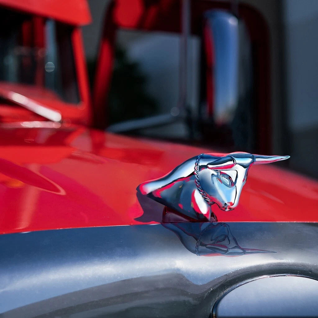 Hood Ornament Chrome Long Horn Flat Base for Peterbilt and Kenworth (—)